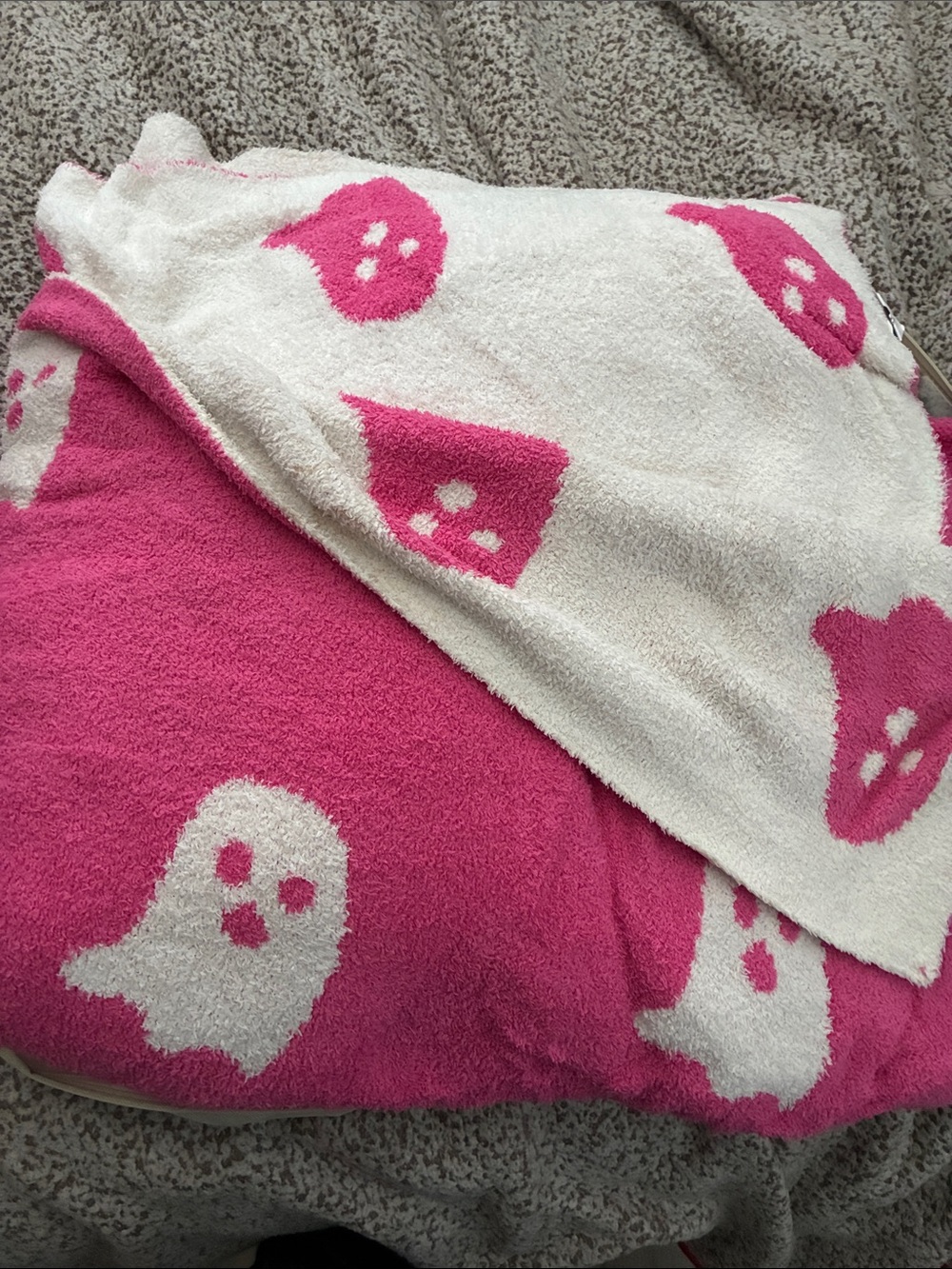 Plush Pink and Cream Ghost Pattern Comforter